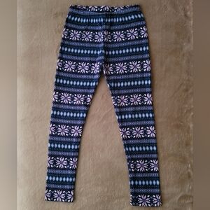Gymboree Girl Navy/Lilac Snow Flakes Lined  Leggings Size L (10-12)